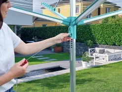 Leifheit Séchoir parapluie de jardin avec douille de fixation, 40 m d'étendage, gris et bleu turquoise, Linomatic 400 Easy