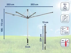 Leifheit Séchoir parapluie extérieur avec douille de fixation, 50 m d'étendage, noir et gris, Linomatic Plus 500