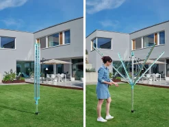 Leifheit Séchoir parapluie extérieur avec douille de fixation, 50 m d'étendage, gris et bleu turquoise, Linomatic 500 Easy