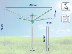 Leifheit Séchoir parapluie extérieur avec douille de fixation, 50 m d'étendage, gris et bleu turquoise, Linomatic 500 Easy