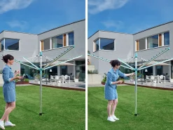 Leifheit Séchoir parapluie extérieur avec douille de fixation, 50 m d'étendage, gris et bleu turquoise, Linomatic 500 Easy