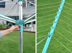Leifheit Séchoir parapluie extérieur avec douille de fixation, 50 m d'étendage, gris et bleu turquoise, Linomatic 500 Easy