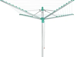 Leifheit Séchoir parapluie extérieur avec douille de fixation, 50 m d'étendage, gris et bleu turquoise, Linomatic 500 Easy