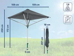 Etendoir À Linge|Leifheit Séchoir parapluie extérieur avec toit étanche et douille de fixation, 40 m d'étendage, noir et gris, LinoProtect 400