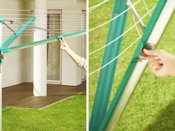 Leifheit Séchoir parapluie extérieur avec housse et douille de fixation, 60 m d'étendage, vert et gris, Linomatic Deluxe Cover 600