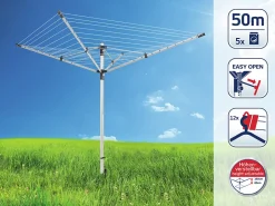 Etendoir À Linge|Leifheit Séchoir parapluie extérieur avec housse de protection, 50 m d'étendage, noir et gris, LinoLift 500