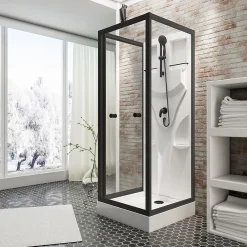 Schulte cabine de douche intégrale Juist - 80x80x190 cm - Portes coulissantes - Noir - Verre transparent