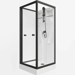 Schulte cabine de douche intégrale Juist - 80x80x190 cm - Portes coulissantes - Noir - Verre transparent