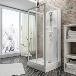 Cabine De Douche|Schulte cabine de douche intégrale Juist - 90x90x210 cm - portes coulissantes - blanc - verre transparent