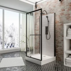 Cabine De Douche|Schulte cabine de douche intégrale 90x90x215 cm - porte à pivot - montage réversible - verre de sécurite 5 mm - noir - Jersey