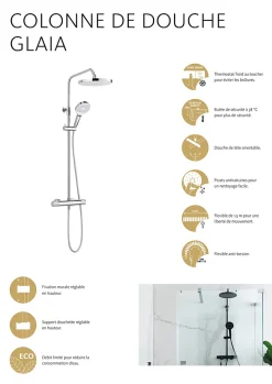 Schulte colonne de douche - mitigeur thermostatique - robinetterie avec douche de tête effet pluie - douchette 3 jets - chromé