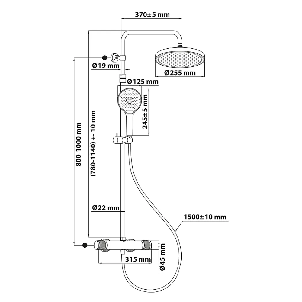 Schulte colonne de douche - mitigeur thermostatique - robinetterie avec douche de tête effet pluie - douchette 3 jets - chromé