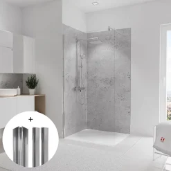 Schulte pack de 2 panneaux muraux 100x210cm+3 profilés alu - revêtement - DécoDesign DÉCOR pierre gris-clair