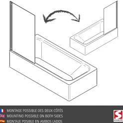 Schulte Pare-baignoire 70x130 cm - Réversible - Écran pliant - Verre de Sécurité transparent 5 mm - Profil Noir