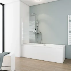 Schulte Pare-baignoire 70x130 cm - Réversible - Écran pliant - Verre de Sécurité transparent 5mm - Décor Bandes - Blanc