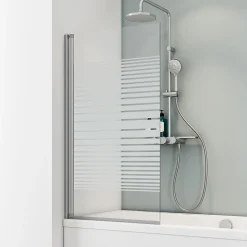 Pare-Baignoire|Schulte Pare-baignoire 70x130 cm - Réversible - Écran pliant - Verre de Sécurité transparent 5 mm - Bandes - Aluminium