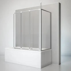 Schulte Pare-baignoire 129x140x70 cm - 3 Parois en verre de sécurité + Paroi latérale fixe - Écran pliant - Aluminium