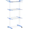 Etendoir À Linge|Homcom Sechoir à linge étendoir pliable 3 niveaux 2 ailes latérales à cintres acier blanc PP bleu