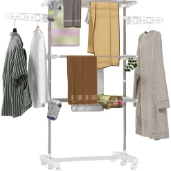 Homcom Sechoir à linge étendoir pliable ailes latérales sur 3 niveaux