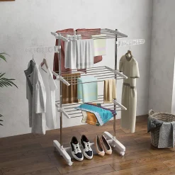 Homcom Sechoir à linge étendoir pliable ailes latérales sur 3 niveaux