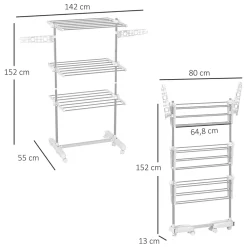 Homcom Sechoir à linge étendoir pliable ailes latérales sur 3 niveaux