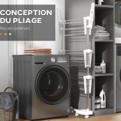 Homcom Sechoir à linge étendoir pliable ailes latérales sur 3 niveaux
