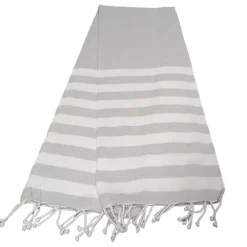 Serviette De Bain|Dylrev Serviette de Plage Fouta Rayée avec Franges 90x180 cm en Gris -