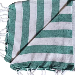 Dylrev Serviette de Plage Fouta Rayée avec Frange 90x180cm en Vert -