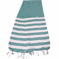 Dylrev Serviette de Plage Fouta Rayée avec Frange 90x180cm en Vert -