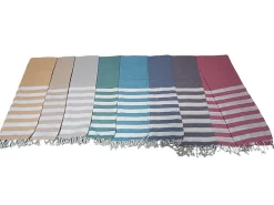 Dylrev Serviette de Plage Fouta Rayée avec Frange 90x180cm en Vert -