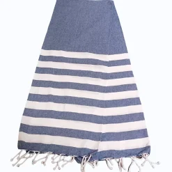Serviette De Bain|Dylrev Serviette de Plage Fouta Rayée 90x180cm en Lot de 2 - Marine par