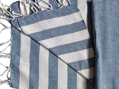Serviette De Bain|Dylrev Serviette de Plage Fouta Rayée avec Frange 90x180cm - Lot de 4 en Marine