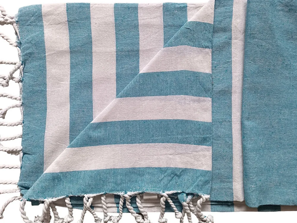 Serviette De Bain|Dylrev Serviette de Plage Fouta Rayée avec Franges - Lot de 4 - Dimensions 90x180cm - Couleur Bleue