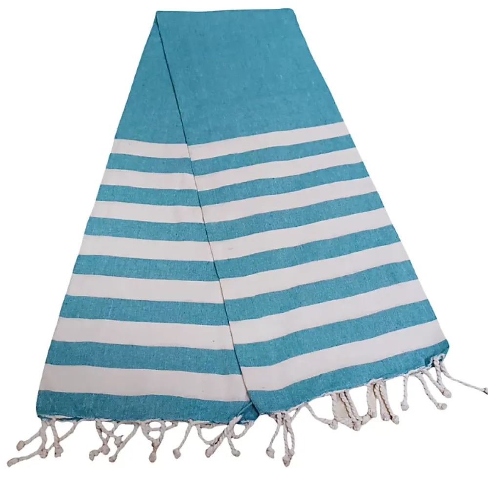 Serviette De Bain|Dylrev Serviette de Plage Fouta Rayée avec Franges - Lot de 4 - Dimensions 90x180cm - Couleur Bleue
