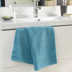 Serviette De Toilette|Douceur D'Intérieur Serviette de toilette 50 x 90 cm eponge unie tendresse Bleu Paon