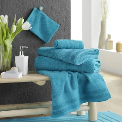 Serviette De Toilette|Douceur D'Intérieur Serviette de toilette 50 x 90 cm eponge unie tendresse Bleu Paon