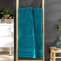 Eden Serviette ou drap de douche 70 x 130 cm Tendresse bleu paon