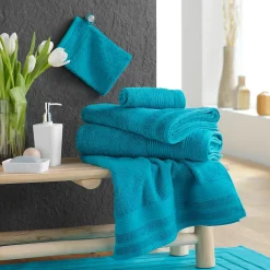 Eden Serviette ou drap de douche 70 x 130 cm Tendresse bleu paon