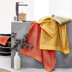 Tradilinge Set de 2 serviettes de toilette en éponge (50x100 cm - Jaune Ocre)