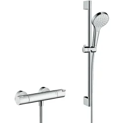 Hansgrohe Set de douche Croma Select S 110 1jet / Unica'Crometta 0,65m + Mitigeur thermostatique de Douche, Chrome (13211000-Crometta3)