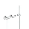 Colonne De Douche Sans Robinetterie|Grohe Set de douche Mitigeur thermostatique Grohtherm + Douchette Stick 1 jet, support mural, flexible, Chrome (34558000-CUBESTICK)