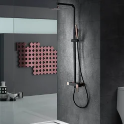 Imex Products Set de douche noir et or rose en acier et laiton avec souffle extra plat 20x20 cm