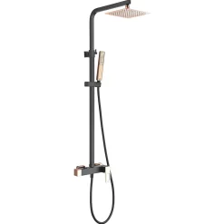 Imex Products Set de douche noir et or rose en acier et laiton avec souffle extra plat 20x20 cm