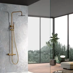 Colonne De Douche Thermostatique|Imex Products Set douche thermostatique or acier et laiton PVD avec douchette extensible anticalcaire
