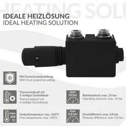 Luxebath Set vanne thermostatique universel noir pour radiateur de salle de bain à raccord central
