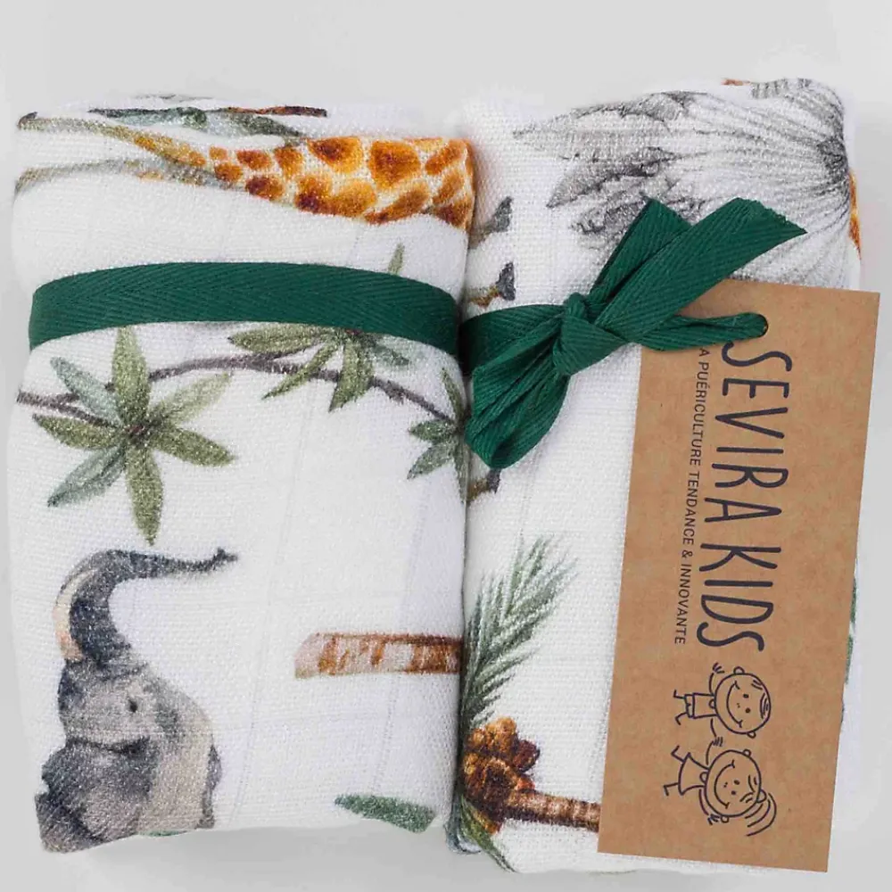 Sevira Kids Lot de 2 langes en bambou Safari