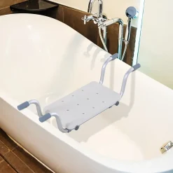 Homcom Siège de baignoire - siège de bain suspendu réglable - tabouret de salle de bain - dim. 71-81L x 22l x 18H cm - alu. HDPE blanc