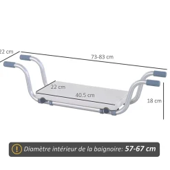 Homcom Siège de baignoire - siège de bain suspendu réglable - tabouret de salle de bain - dim. 71-81L x 22l x 18H cm - alu. HDPE blanc