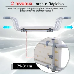 Homcom Siège de baignoire - siège de bain suspendu réglable - tabouret de salle de bain - dim. 71-81L x 22l x 18H cm - alu. HDPE blanc