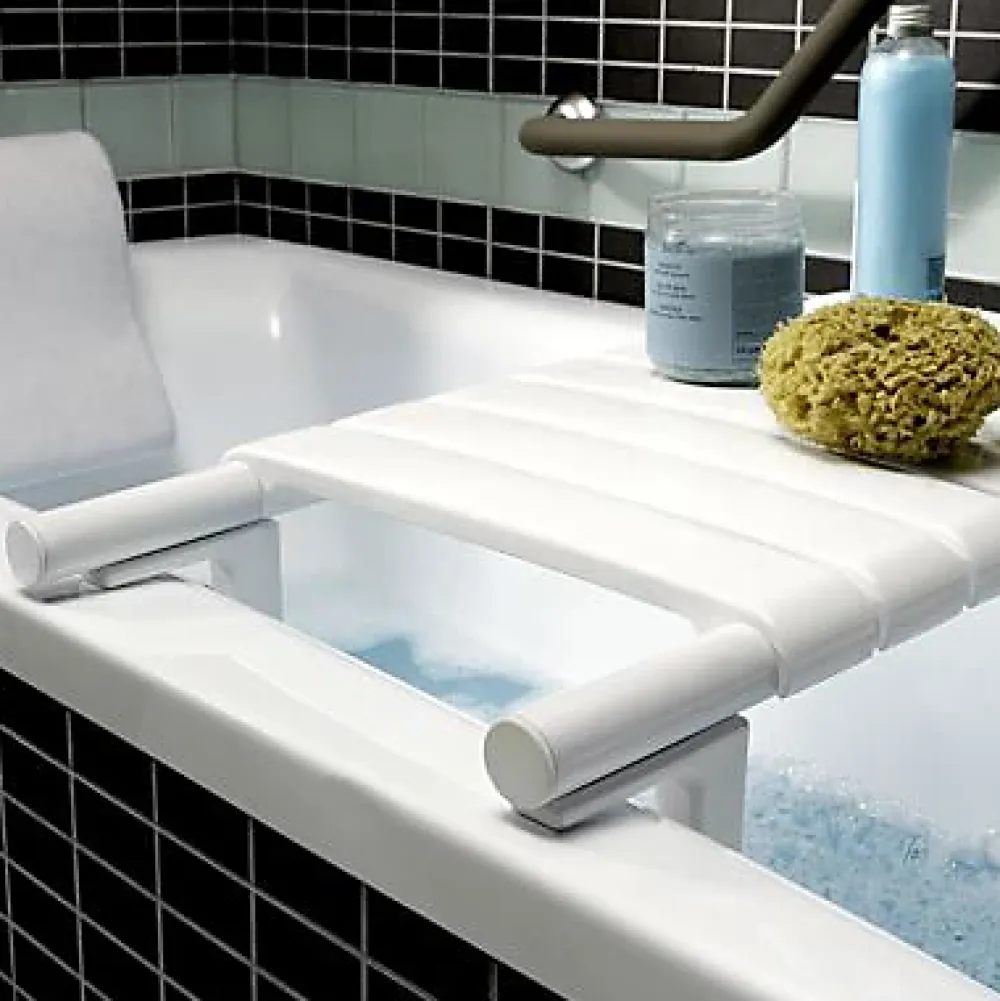 Siège De Douche|Godonnier siège de bain en aluminium blanche extensible de 484 à 640 mm